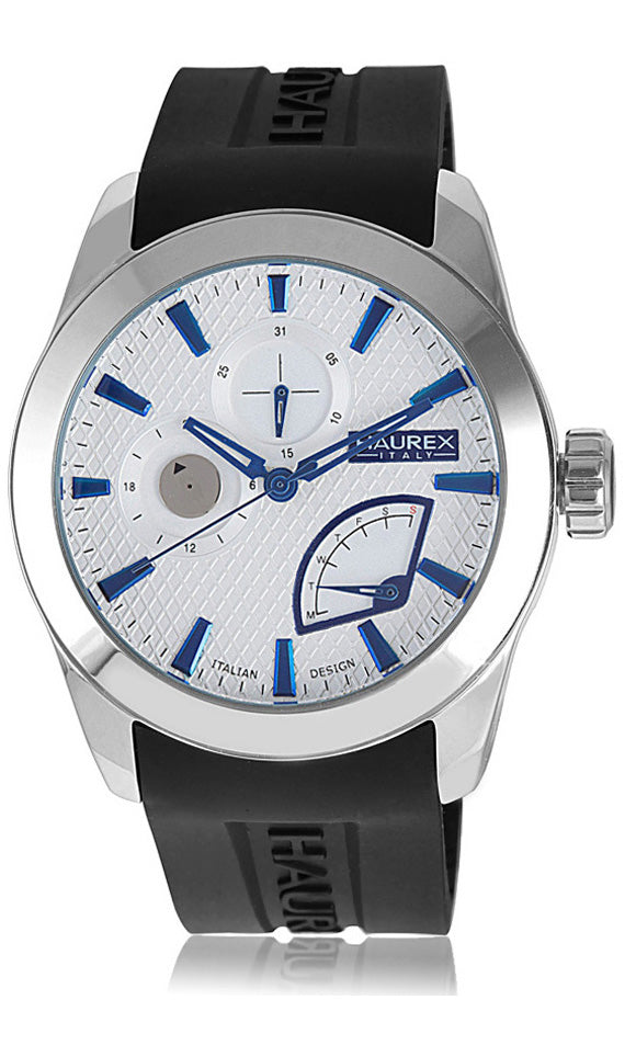 Haurex Italy Magister Men's Silver/Blue Dial Black Strap Watch
