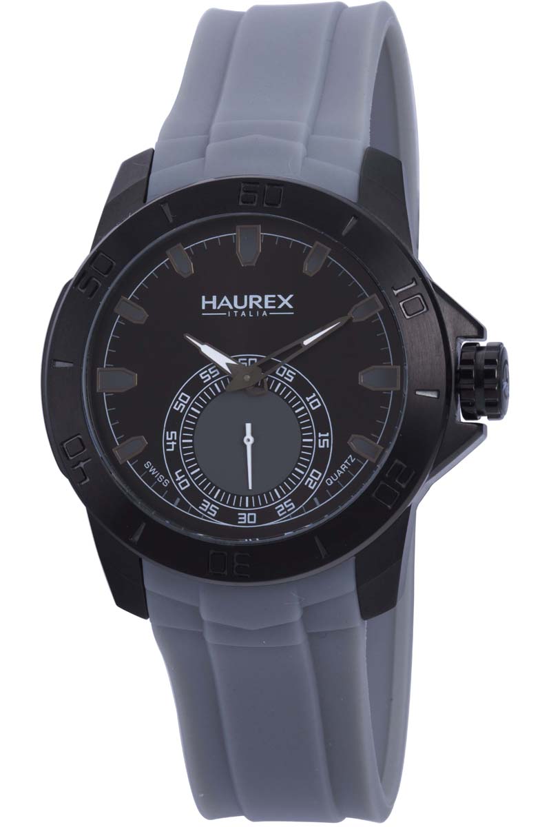 Haurex Italy Acros Men's Black Dial Grey Strap Watch