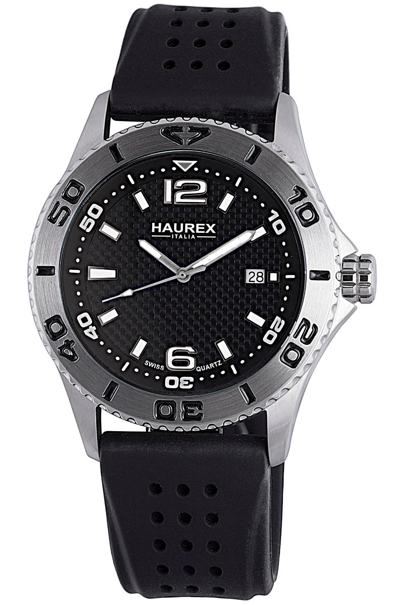 Haurex Italy Factor Men's Black Dial Black Strap Watch