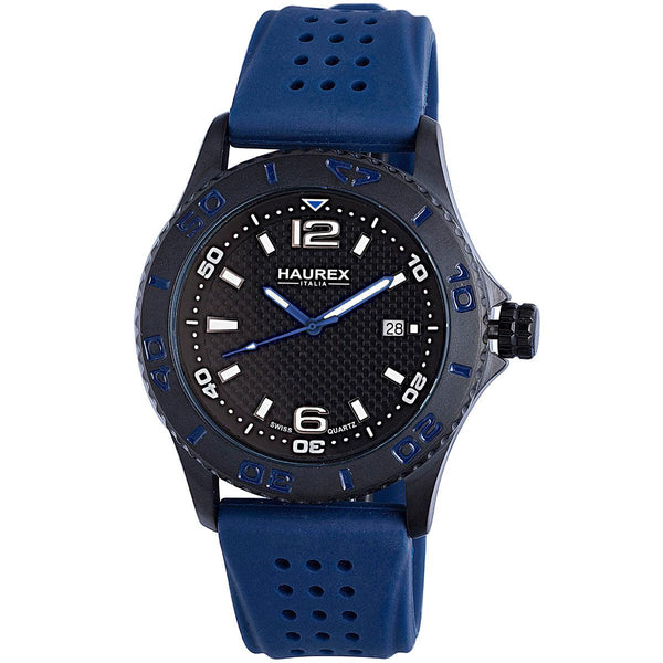 Haurex Italy Factor Men's Black Dial Blue Strap Watch