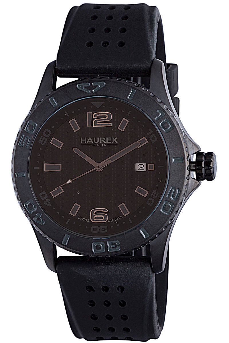 Haurex Italy Factor Men's Black Dial Black Strap Watch