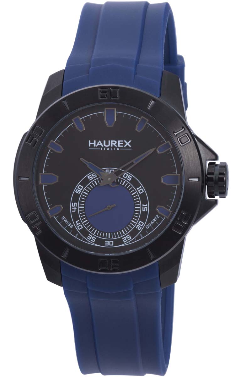 Haurex Italy Acros Men's Black Dial Blue Strap Watch