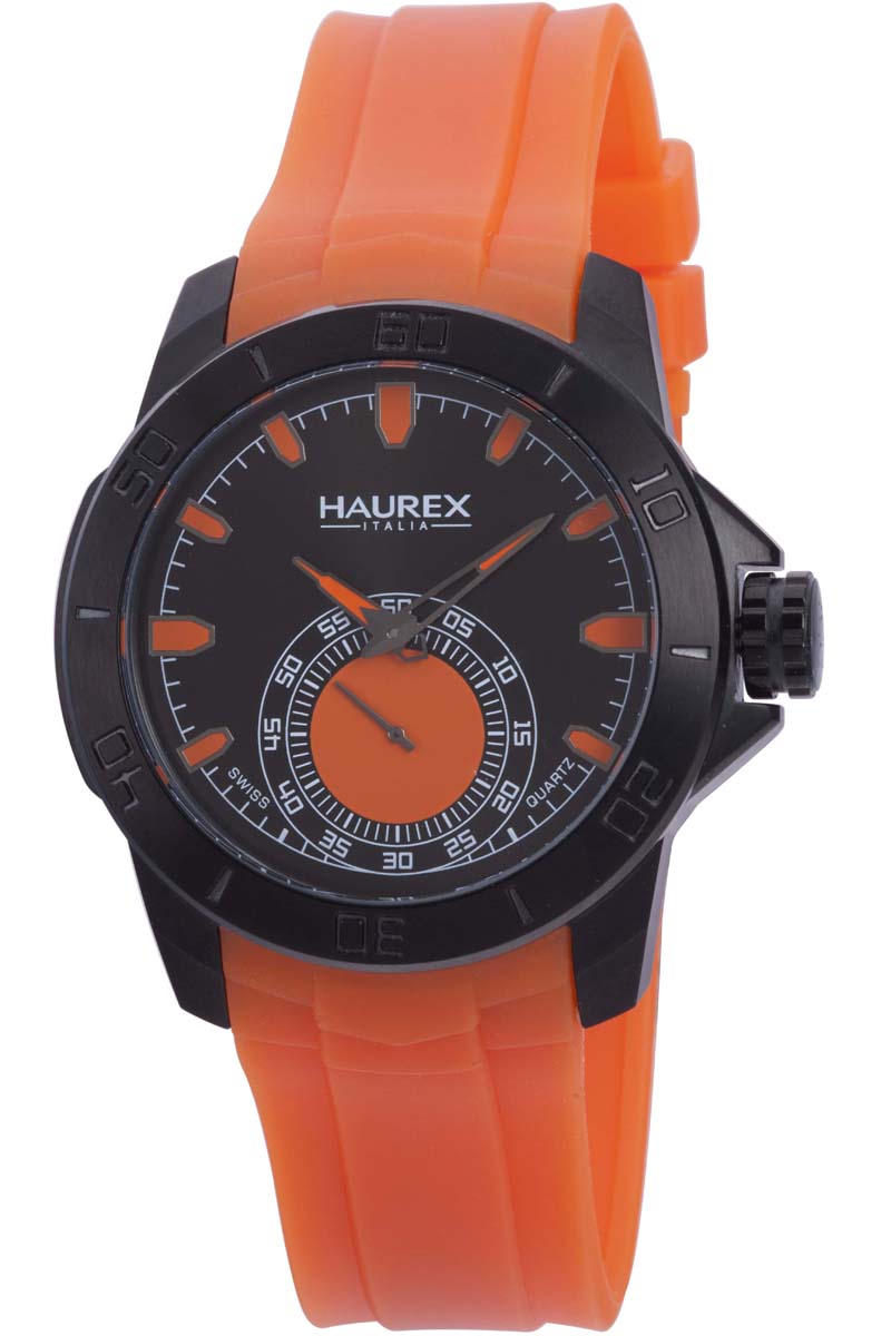 Haurex Italy Acros Men's Black Dial Orange Strap Watch