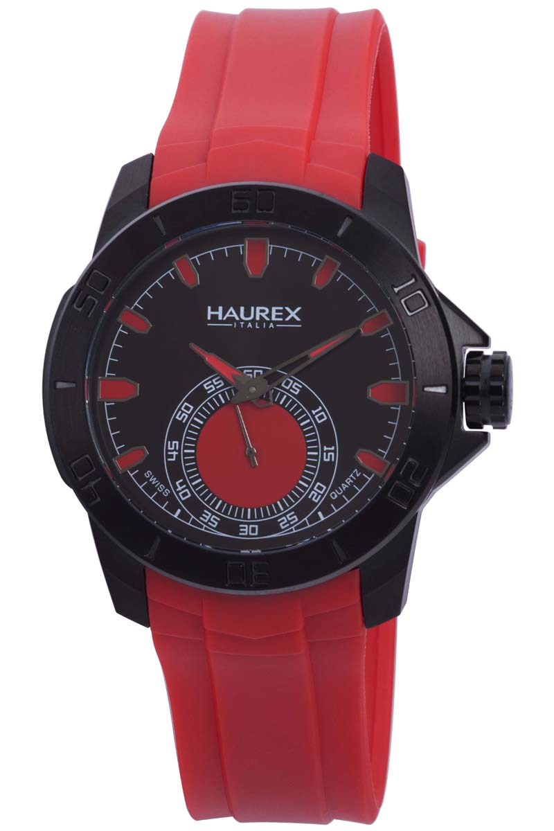Haurex Italy Acros Men's Black Dial Red Strap Watch