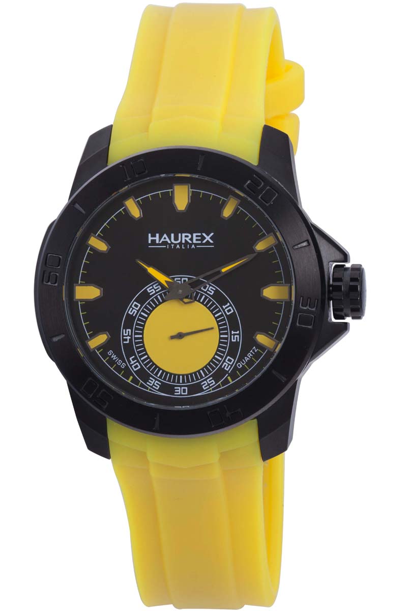 Haurex Italy Acros Men's Black Dial Yellow Strap Watch