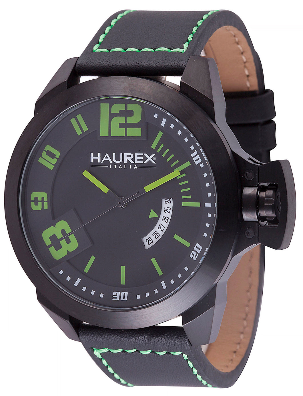 Haurex Italy Storm Men's Black/Green Dial Black Strap Watch