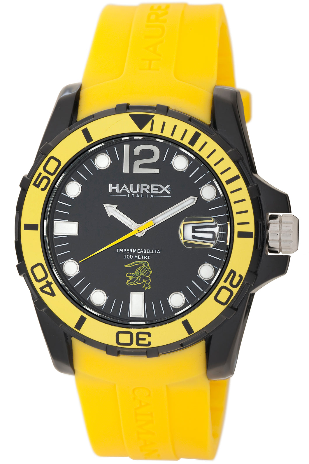 Haurex Italy Caimano Mens Black Dial Yellow Strap Watch